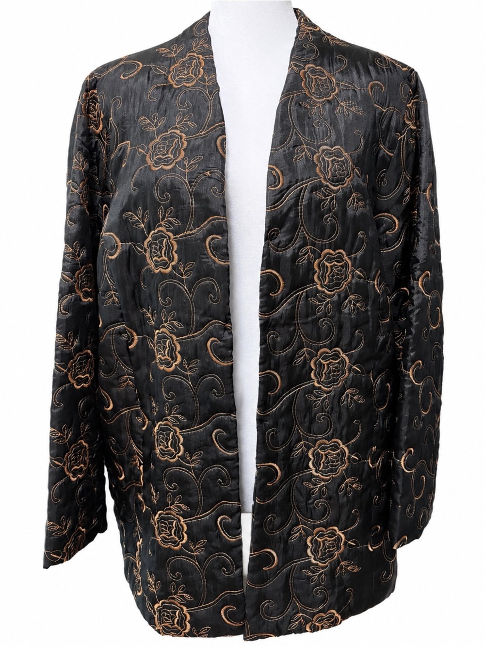 Maggie Barnes 0X 14/16W Black Bronze Embroidered Quilted Jacket Art to Wear
